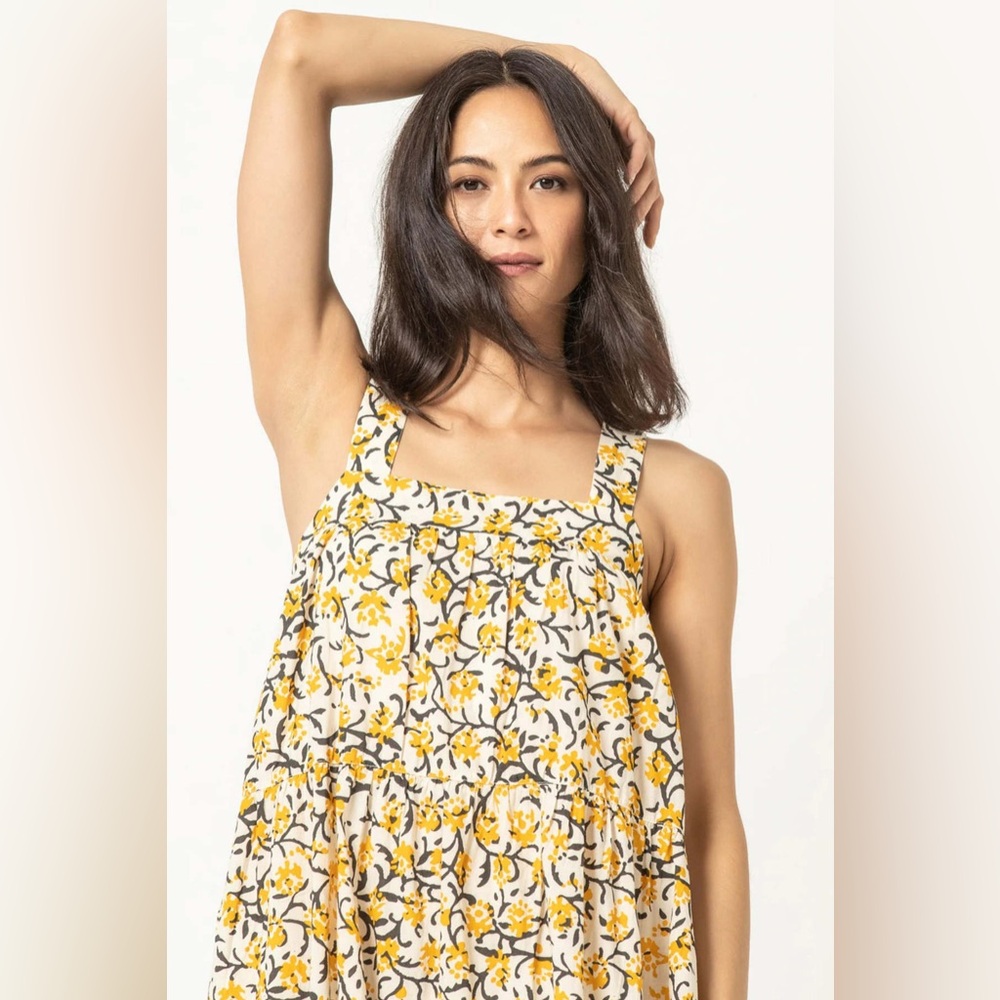 LILLA P. $200 PEPLUM SEAM TANK DRESS - GOLD PRINT - Picture 5 of 7